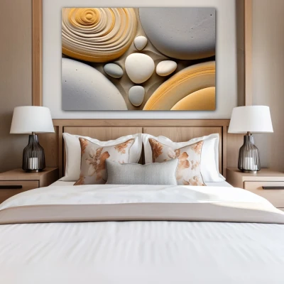 Wall Art titled: Mineral Symphony in a Horizontal format with: Yellow, white, and Grey Colors; Decoration the Bedroom wall