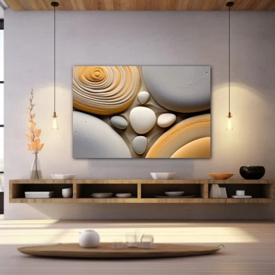 Wall Art titled: Mineral Symphony in a  format with: Yellow, white, and Grey Colors; Decoration the Wellbeing wall