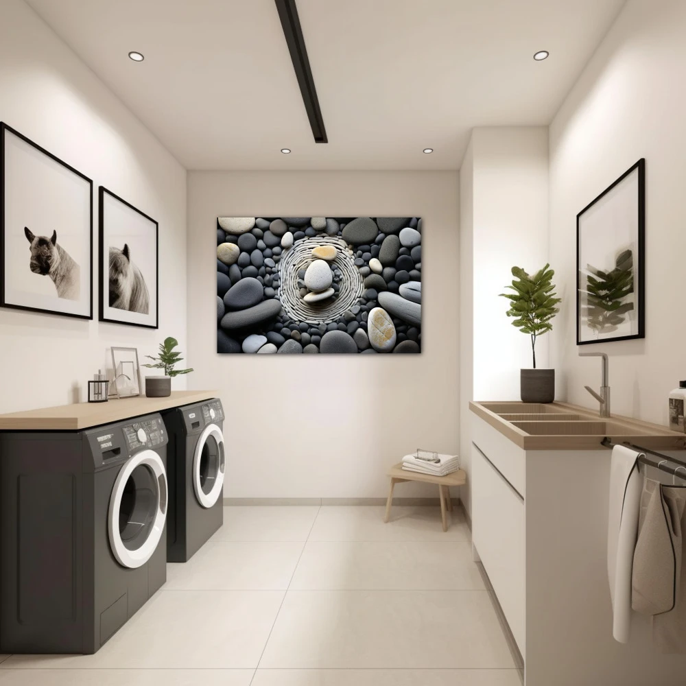 Wall Art titled: Natural Geometry in a Horizontal format with: white, Grey, and Monochromatic Colors; Decoration the Laundry wall