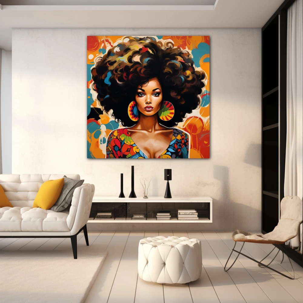 Wall Art titled: Spring Essence in a Square format with: Blue, Orange, and Vivid Colors; Decoration the White Wall wall