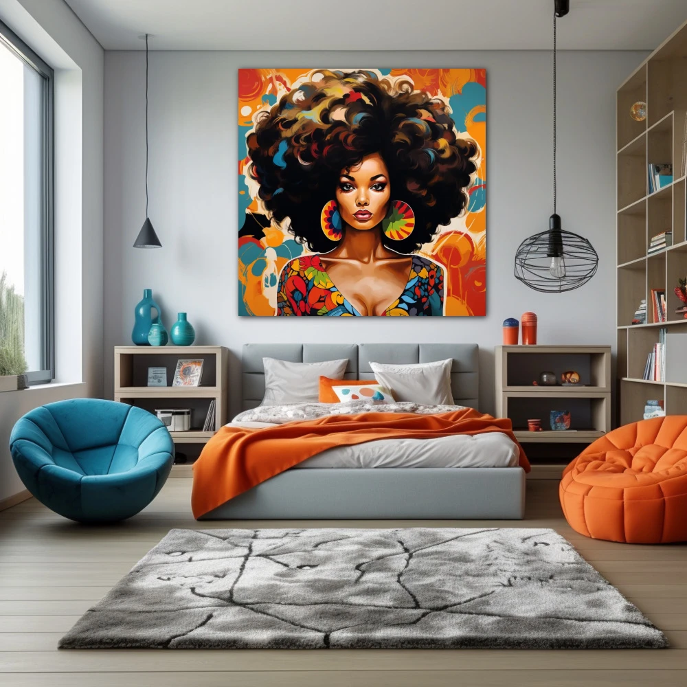 Wall Art titled: Spring Essence in a Square format with: Blue, Orange, and Vivid Colors; Decoration the Teenage wall