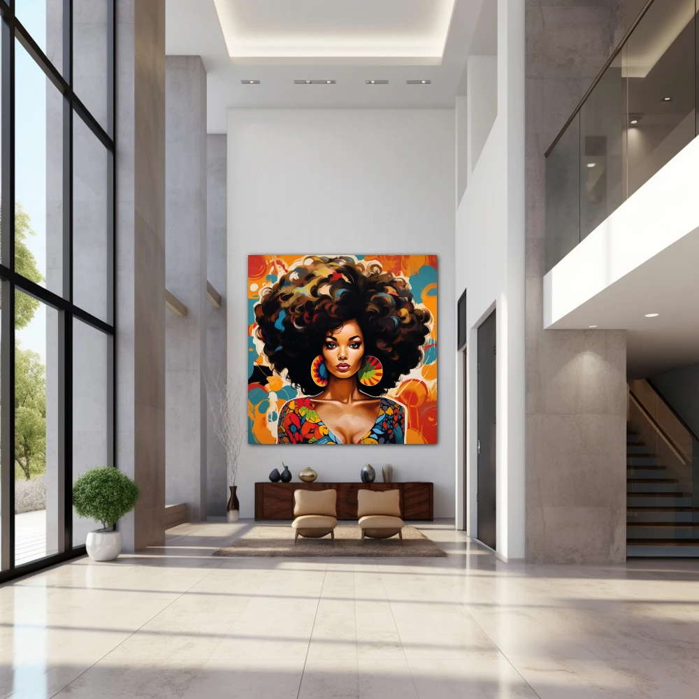 Wall Art titled: Spring Essence in a Square format with: Blue, Orange, and Vivid Colors; Decoration the Entryway wall