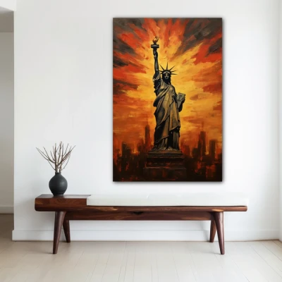 Wall Art titled: Aurora of Hope in a Vertical format with: Yellow, and Brown Colors; Decoration the White Wall wall