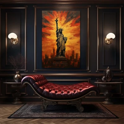 Wall Art titled: Aurora of Hope in a  format with: Yellow, and Brown Colors; Decoration the Above Couch wall