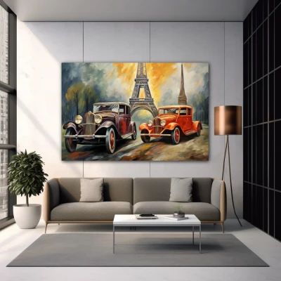 Wall Art titled: Elegance in Motion in a Horizontal format with: Grey, and Orange Colors; Decoration the Inmobiliaria wall