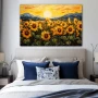 Cuadro Sinfonía de girasoles serenos en formato horizontal con colores Azul, Verde, Vivos; Decorando pared de Habitación dormitorio