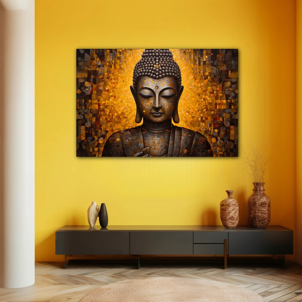 Wall Art titled: Inner Transcendence in a Horizontal format with: and Golden Colors; Decoration the Yellow Walls wall