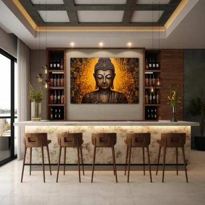 Wall Art titled: Inner Transcendence in a  format with: and Golden Colors; Decoration the Bar wall