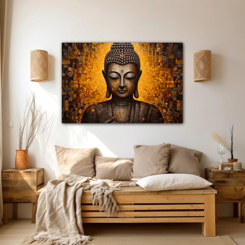 Wall Art titled: Inner Transcendence in a Horizontal format with: and Golden Colors; Decoration the Beige Wall wall