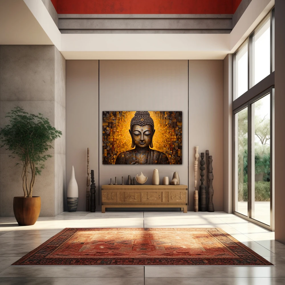 Wall Art titled: Inner Transcendence in a Horizontal format with: and Golden Colors; Decoration the Entryway wall