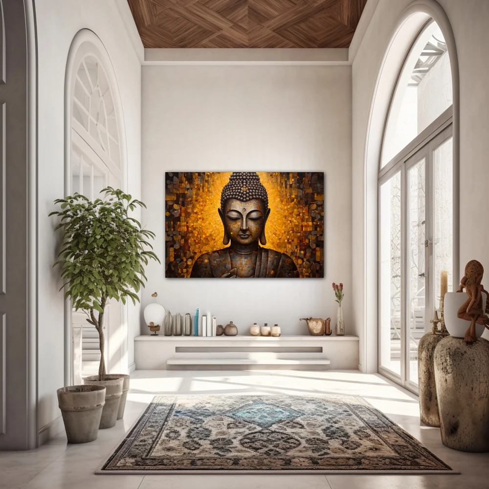 Wall Art titled: Inner Transcendence in a Horizontal format with: and Golden Colors; Decoration the Entryway wall