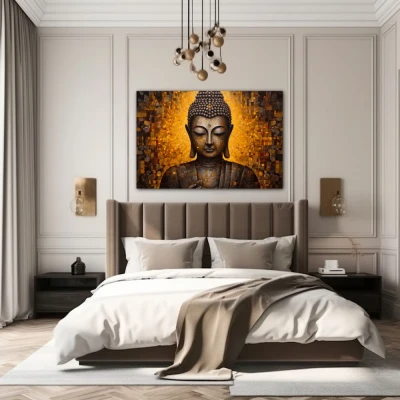 Wall Art titled: Inner Transcendence in a Horizontal format with: and Golden Colors; Decoration the Bedroom wall