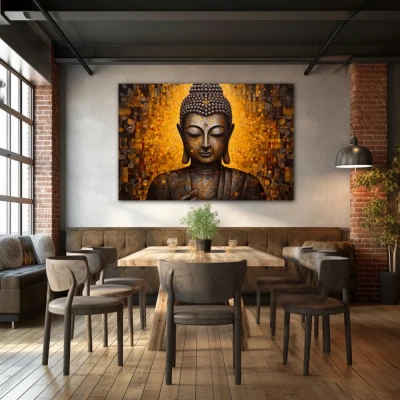 Wall Art titled: Inner Transcendence in a  format with: and Golden Colors; Decoration the Restaurant wall