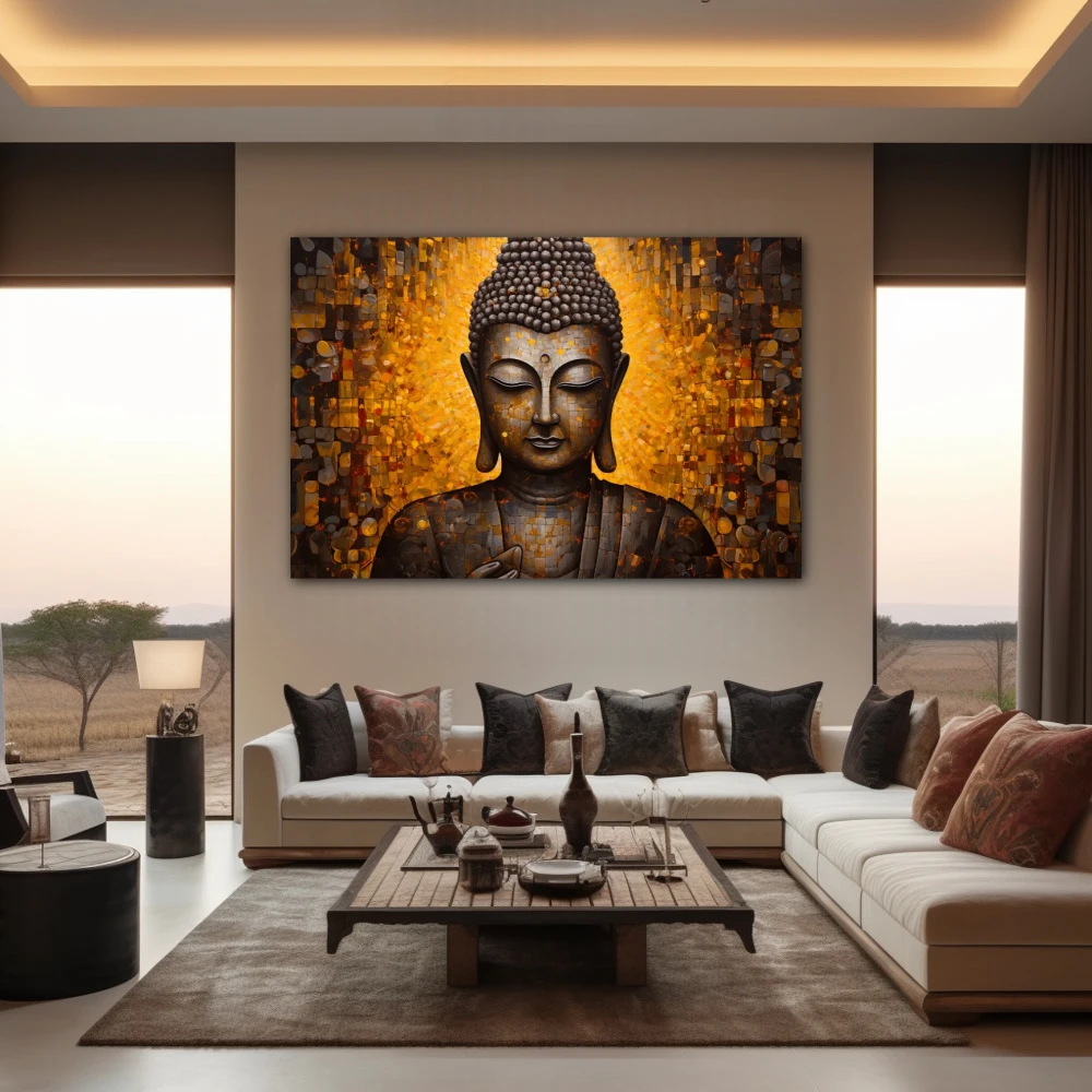 Wall Art titled: Inner Transcendence in a Horizontal format with: and Golden Colors; Decoration the Living Room wall