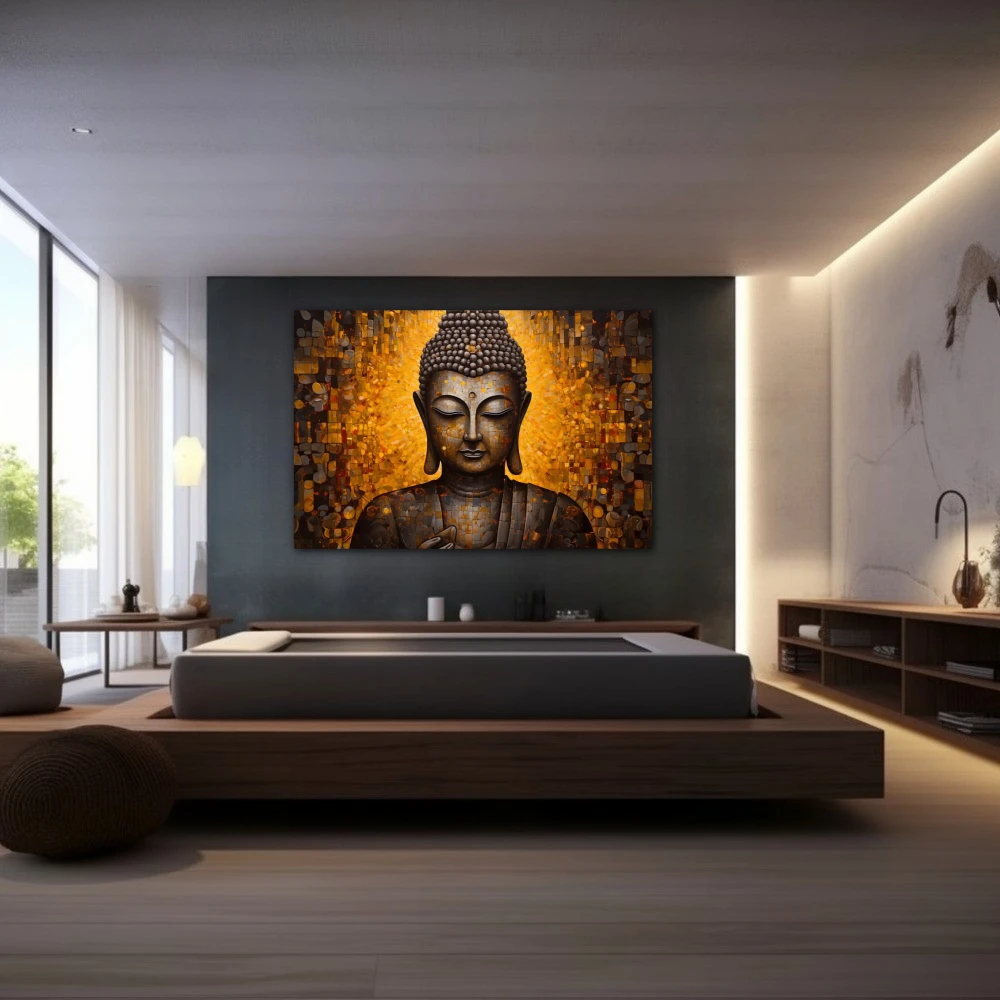 Wall Art titled: Inner Transcendence in a Horizontal format with: and Golden Colors; Decoration the Wellbeing wall