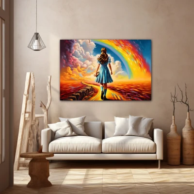 Wall Art titled: Hope Beyond in a Horizontal format with: Blue, Orange, and Vivid Colors; Decoration the Beige Wall wall