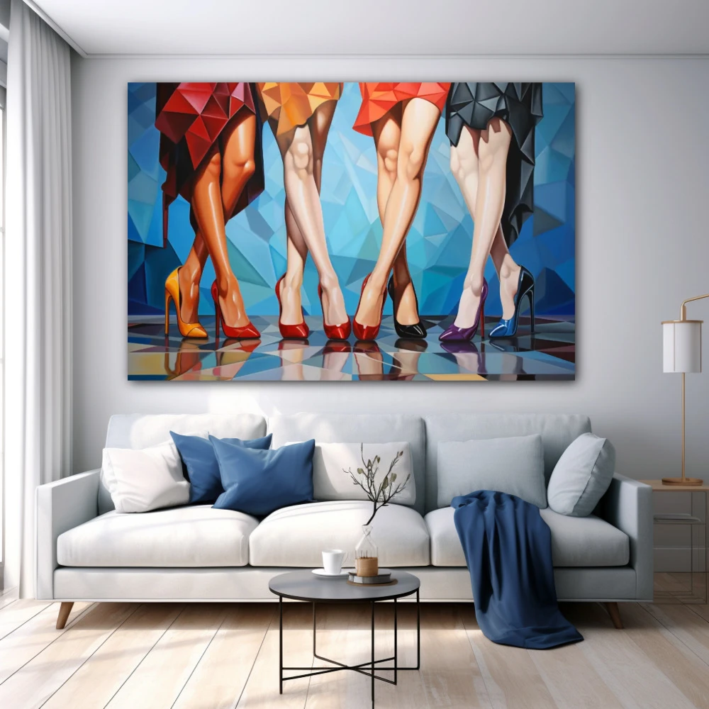 Wall Art titled: The Crossing of Desire in a Horizontal format with: Blue, Orange, and Red Colors; Decoration the White Wall wall