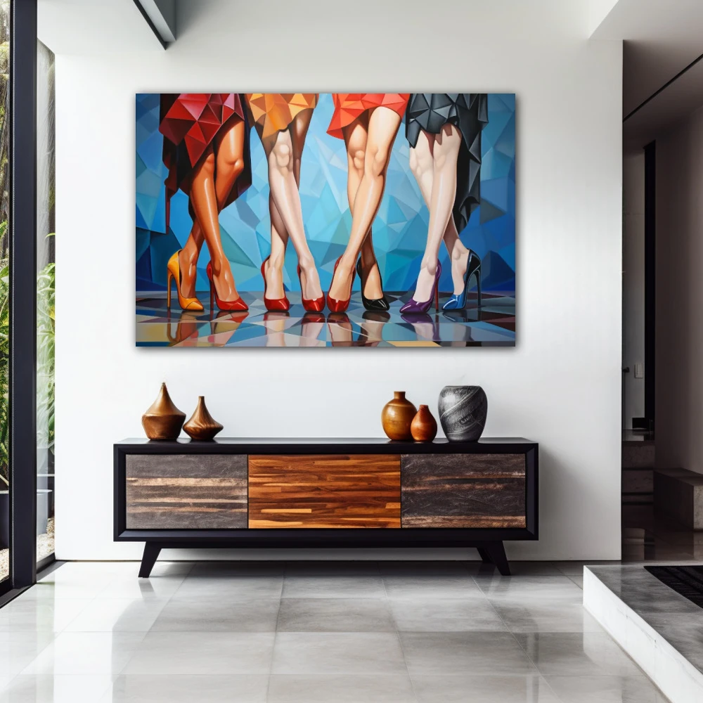 Wall Art titled: The Crossing of Desire in a Horizontal format with: Blue, Orange, and Red Colors; Decoration the Entryway wall