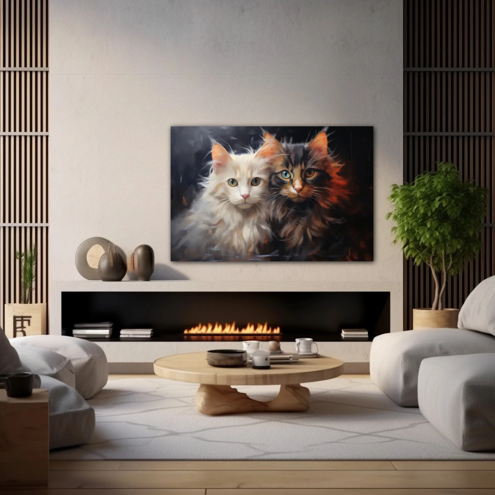 Wall Art titled: Velvety Whispers in a Horizontal format with: white, Brown, and Black Colors; Decoration the Fireplace wall