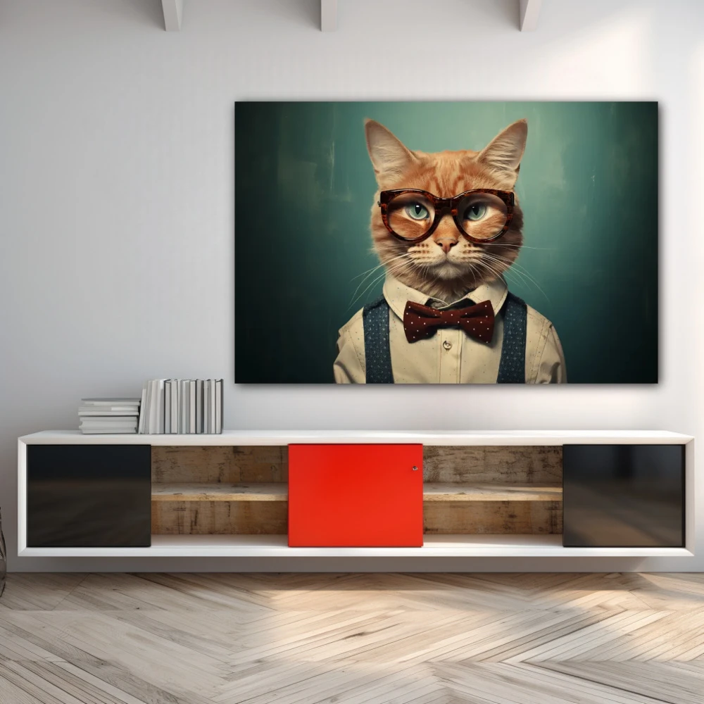 Wall Art titled: Dandy of the Alley in a Horizontal format with: white, and Green Colors; Decoration the Sideboard wall