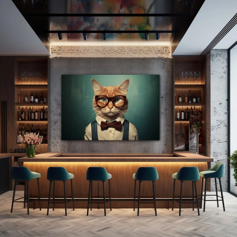 Wall Art titled: Dandy of the Alley in a Horizontal format with: white, and Green Colors; Decoration the Bar wall