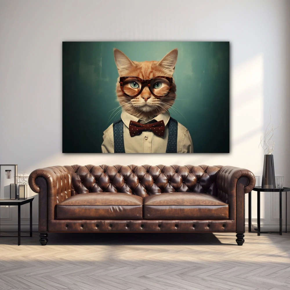 Wall Art titled: Dandy of the Alley in a Horizontal format with: white, and Green Colors; Decoration the Above Couch wall