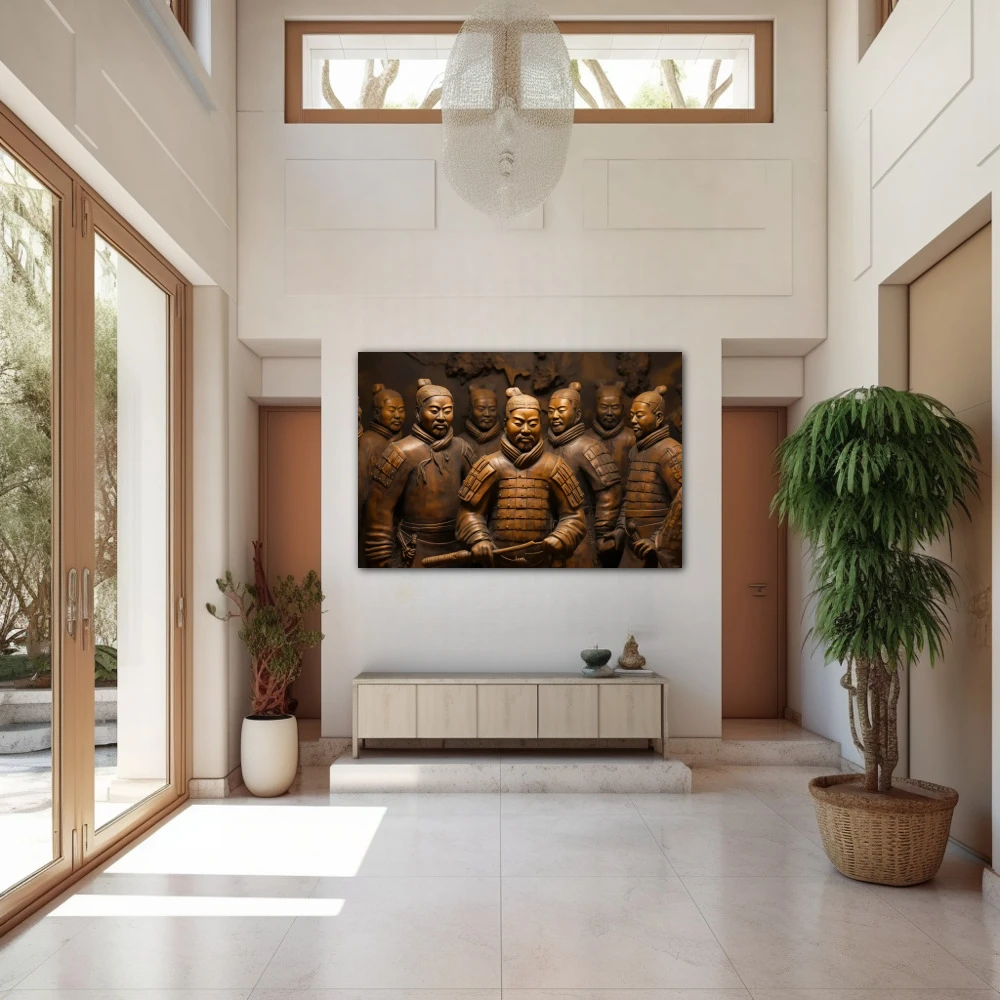 Wall Art titled: Terracotta Warriors in a Horizontal format with: and Golden Colors; Decoration the Entryway wall