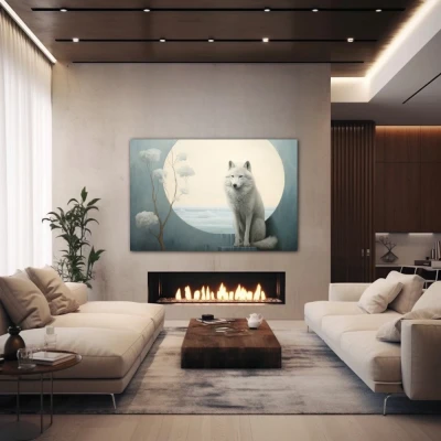 Wall Art titled: Twilight Guardian in a  format with: white, Grey, and Monochromatic Colors; Decoration the Fireplace wall