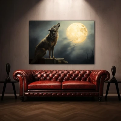 Wall Art titled: Ancestral Lunar Chant in a Horizontal format with: white, Grey, and Monochromatic Colors; Decoration the Above Couch wall