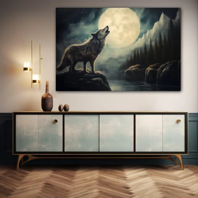 Wall Art titled: Omen of Dawn in a  format with: white, Grey, and Monochromatic Colors; Decoration the Sideboard wall