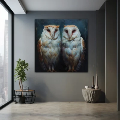 Wall Art titled: Guardians of the Twilight in a  format with: Blue, white, and Grey Colors; Decoration the Grey Walls wall