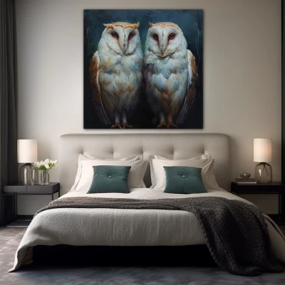 Wall Art titled: Guardians of the Twilight in a  format with: Blue, white, and Grey Colors; Decoration the Bedroom wall