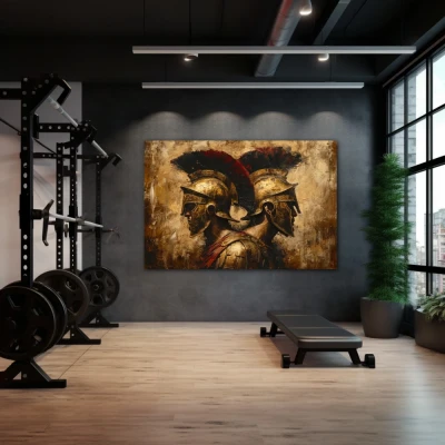 Wall Art titled: Duo of Titans in a  format with: Golden, Brown, and Red Colors; Decoration the Gym wall