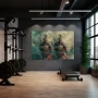 Wall Art titled: Whispers of the Warrior Mist in a Horizontal format with: Blue, Grey, and Red Colors; Decoration the Gym wall