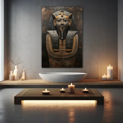 Wall Art titled: Vigil of Eternity in a Vertical format with: Golden, Brown, and Black Colors; Decoration the Wellbeing wall