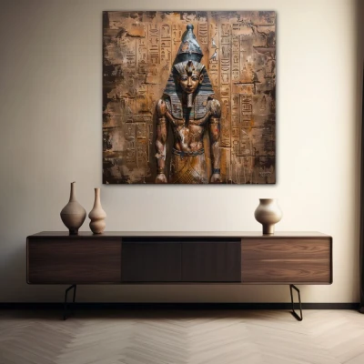 Wall Art titled: Glance of Eternity in a Square format with: Golden, and Brown Colors; Decoration the Sideboard wall