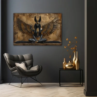 Wall Art titled: Silence of Anubis in a format with: Golden, Brown, and Black Colors; Decoration the Black Walls wall Wall Art titled: Silence of Anubis in a format with: Golden, Brown, and Black Colors; Decoration the Black Walls wall