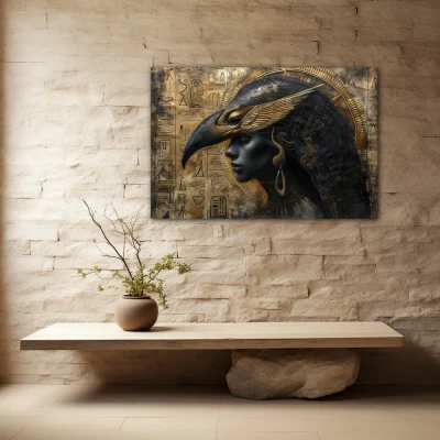 Wall Art titled: Golden God Horus in a Horizontal format with: Golden, and Brown Colors; Decoration the Stone Walls wall Wall Art titled: Golden God Horus in a Horizontal format with: Golden, and Brown Colors; Decoration the Stone Walls wall