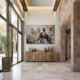 Wall Art titled: Steel and Creed in a Horizontal format with: Grey, Brown, and Red Colors; Decoration the Entryway wall