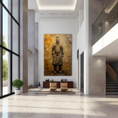 Wall Art titled: Golden Sentinel in a  format with: Golden, and Brown Colors; Decoration the Entryway wall