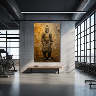 Wall Art titled: Golden Sentinel in a  format with: Golden, and Brown Colors; Decoration the Gym wall