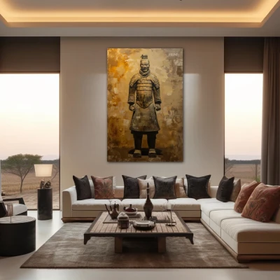 Wall Art titled: Golden Sentinel in a  format with: Golden, and Brown Colors; Decoration the Living Room wall