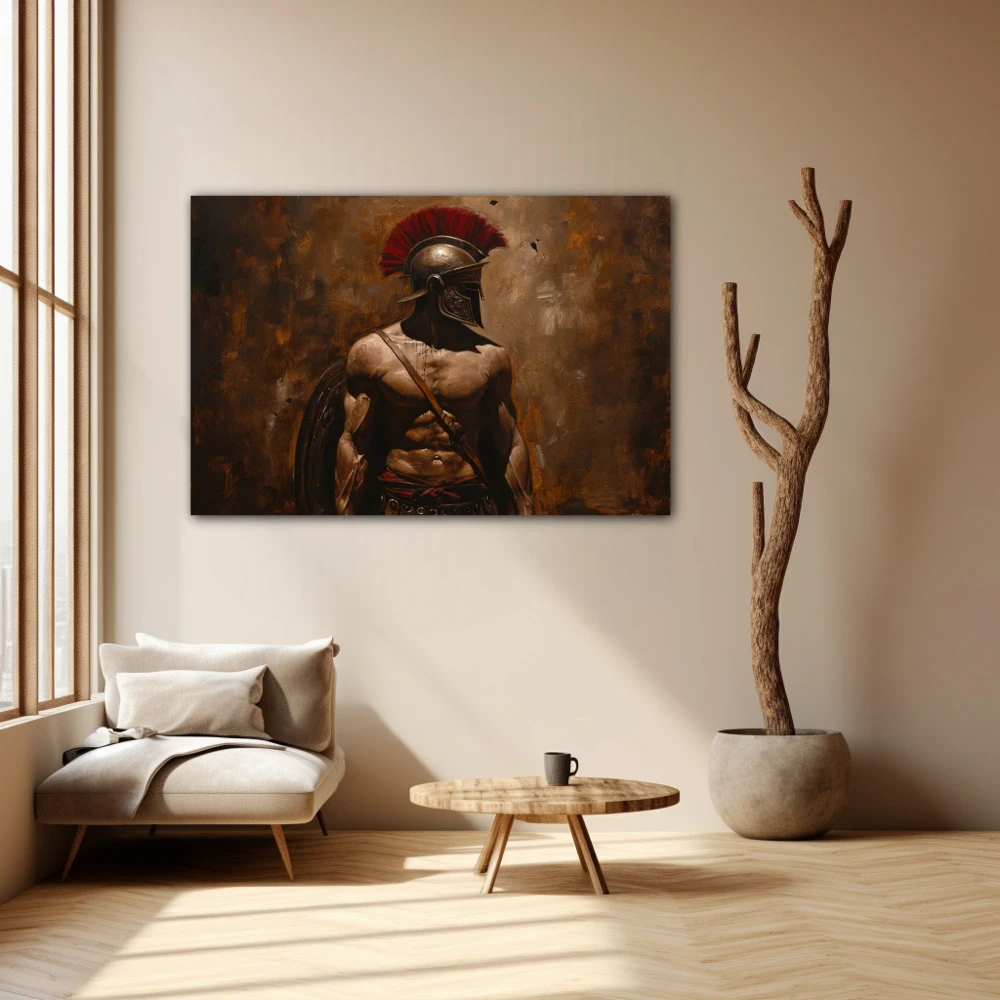 Wall Art titled: Ancestral Guardian in a Horizontal format with: and Brown Colors; Decoration the Beige Wall wall