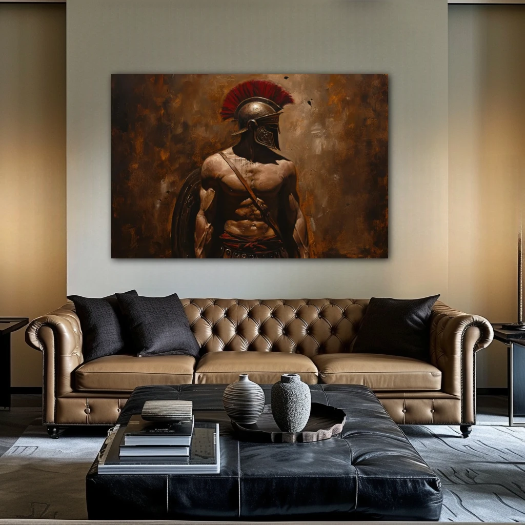 Wall Art titled: Ancestral Guardian in a Horizontal format with: and Brown Colors; Decoration the Above Couch wall