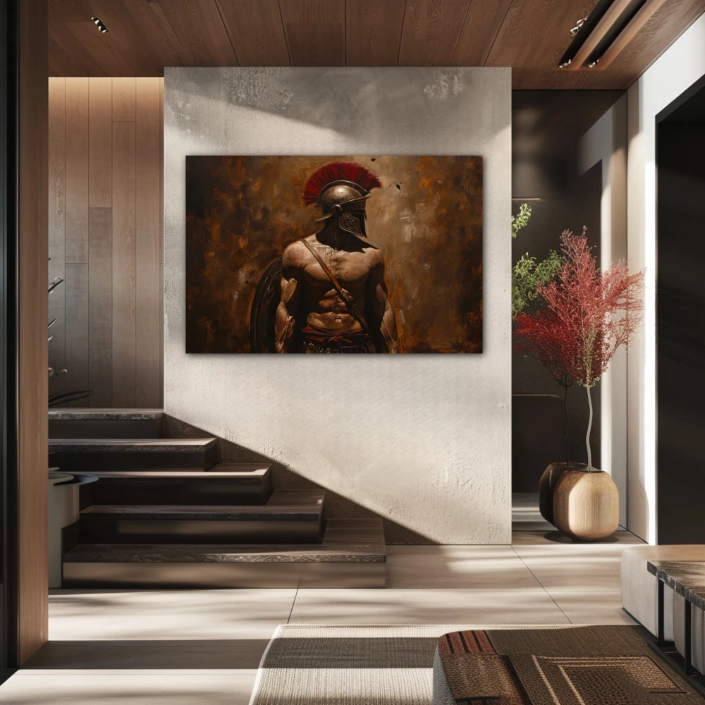 Wall Art titled: Ancestral Guardian in a Horizontal format with: and Brown Colors; Decoration the Staircase wall