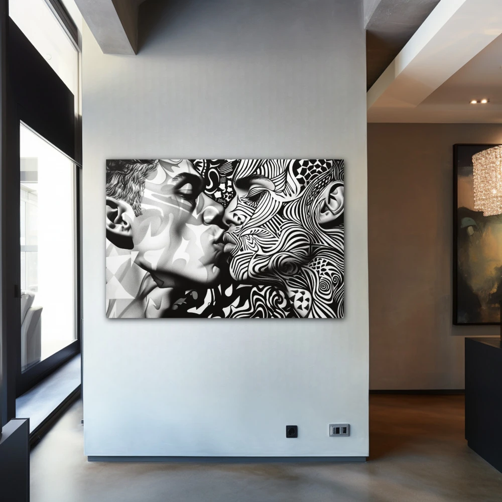 Wall Art titled: Labyrinth of Passions in a Horizontal format with: Black and White, and Monochromatic Colors; Decoration the Entryway wall