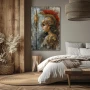 Wall Art titled: Steel and Elegance in a Vertical format with: Golden, Grey, and Red Colors; Decoration the Bedroom wall