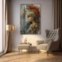 Wall Art titled: Steel and Elegance in a Vertical format with: Golden, Grey, and Red Colors; Decoration the Living Room wall