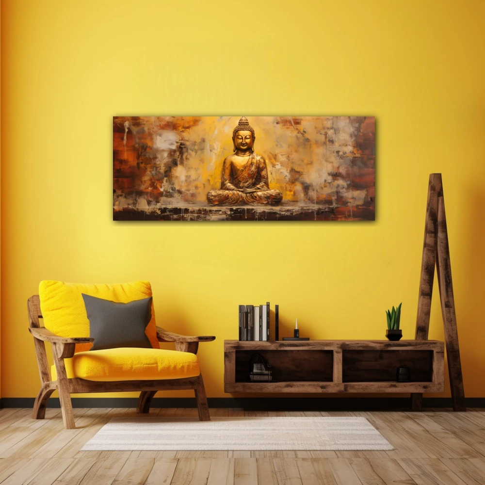 Wall Art titled: Peace and Harmony in a Elongated format with: Golden, and Brown Colors; Decoration the Yellow Walls wall