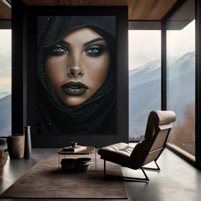 Cuadro Mirada Cósmica en formato vertical con colores Negro; Decorando Pared negra